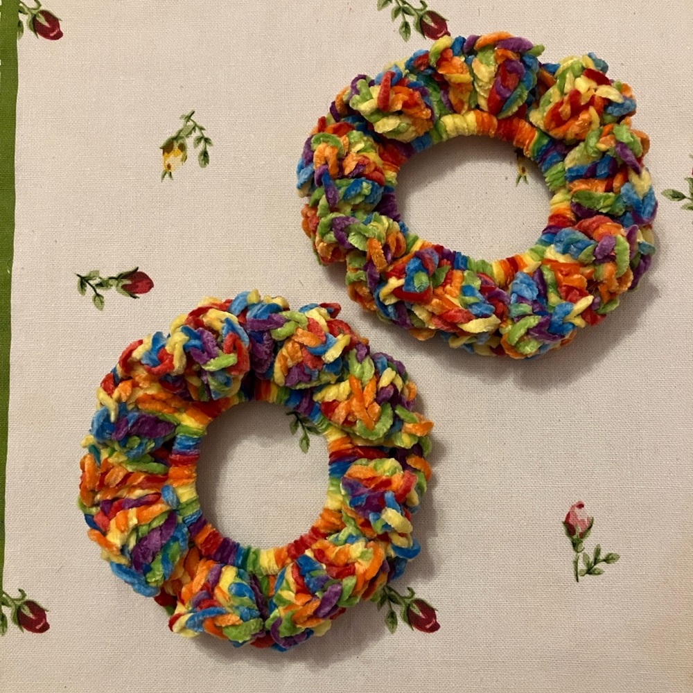 Handmade Crochet Rainbow Hair Scrunchies Set of 2 - Picture 6 of 6